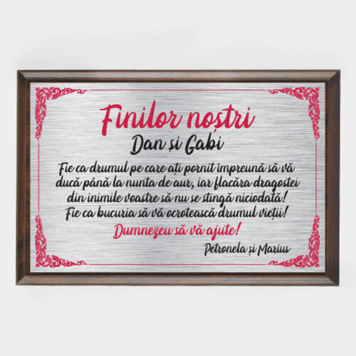 Diplomă personalizabilă gravată, cu plachetă din lemn, Finilor noștri