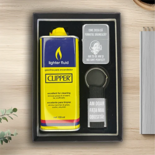 Brichetă benzină personalizată – simplă sau set cu breloc, Cadou pentru Aniversarea vârstei de 25 de ani [ #0294 ]