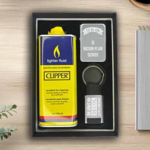 Brichetă benzină personalizată – simplă sau set cu breloc, Cadou pentru Aniversarea vârstei de 25 de ani [ #0334 ]
