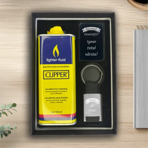 Brichetă benzină personalizată – simplă sau set cu breloc, Cadou pentru Aniversarea vârstei [ #0305 ]