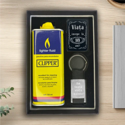 Brichetă benzină personalizată – simplă sau set cu breloc, Cadou pentru Aniversarea vârstei de 18 ani, Majoratul [ #0325 ]