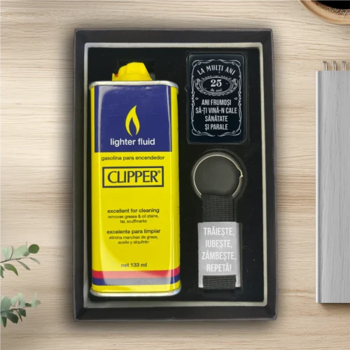Brichetă benzină personalizată – simplă sau set cu breloc, Cadou pentru Aniversarea vârstei de 25 de ani [ #0338 ]