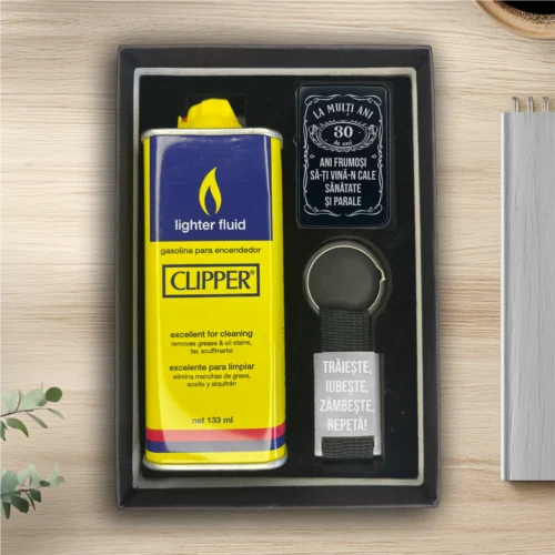 Brichetă benzină personalizată – simplă sau set cu breloc, Cadou pentru Aniversarea vârstei de 30 de ani [ #0351 ]