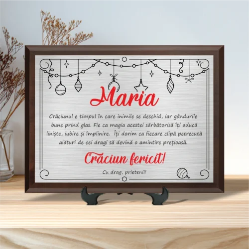Diplomă personalizabilă imprimată, cu plachetă din lemn, Cadou de Craciun [ #0027 ]