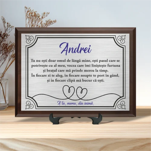 Diplomă personalizabilă imprimată, cu plachetă din lemn, Cadou pentru Iubit [ #0040 ]