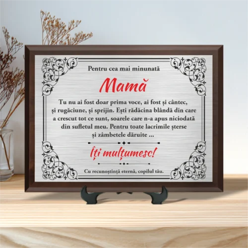 Diplomă personalizabilă imprimată, cu plachetă din lemn, Cadou pentru Mama [ #0046 ]