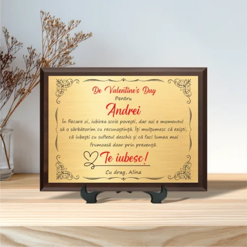 Diplomă personalizabilă imprimată, cu plachetă din lemn, Cadou pentru Valentine’s Day [ #0028 ]