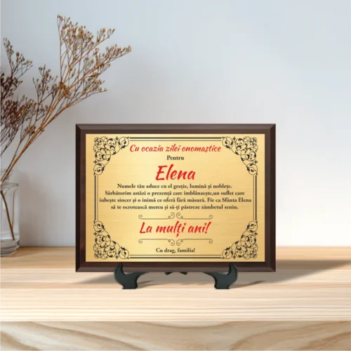 Diplomă personalizabilă imprimată, cu plachetă din lemn, Aniversarea zilei onomastice, Sf. Elena [ #0026 ]