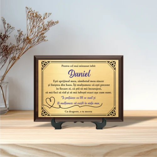 Diplomă personalizabilă imprimată, cu plachetă din lemn, Cadou pentru Iubit [ #0039 ]