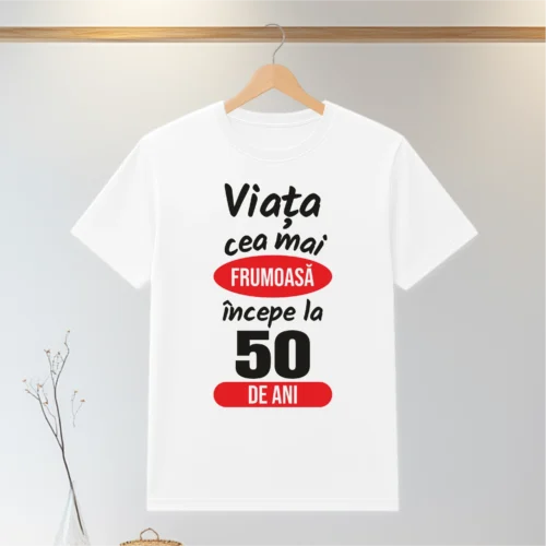 Tricou personalizabil imprimat, cu cauciuc, Aniversarea vârstei de 50 de ani  [ #0214 ]