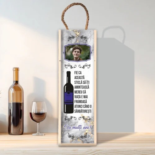 Cutie din lemn sublimată pentru sticla de vin, cu capac culisant, Aniversarea vârstei [ #0218]