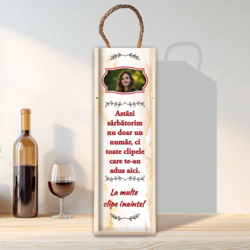 Cutie din lemn sublimată pentru sticla de vin, cu capac culisant, Aniversarea vârstei [ #0222 ]