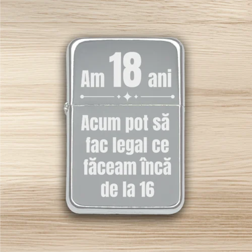 Brichetă benzină personalizată – simplă sau set cu breloc, Cadou pentru Aniversarea vârstei de 18 ani, Majoratul [ #0323 ]