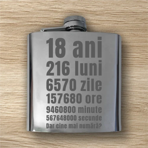 Ploscă de metal personalizată – simplă sau set cu păhărele, Cadou pentru Aniversarea vârstei de 18 ani, Majoratul [ #0328 ]