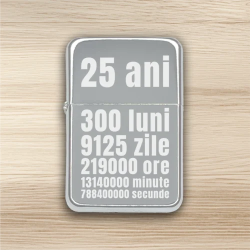 Brichetă benzină personalizată – simplă sau set cu breloc, Cadou pentru Aniversarea vârstei de 25 de ani [ #0335 ]