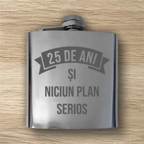 Ploscă de metal personalizată – simplă sau set cu păhărele, Cadou pentru Aniversarea vârstei de 25 de ani [ #0340 ]