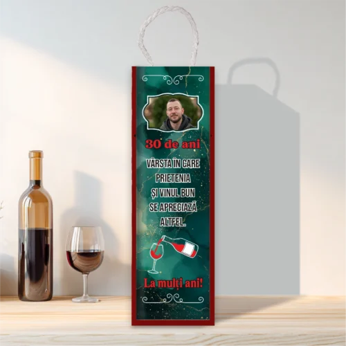 Cutie din lemn sublimată pentru sticla de vin, cu capac culisant, Aniversarea vârstei de 30 de ani [ #0242 ]