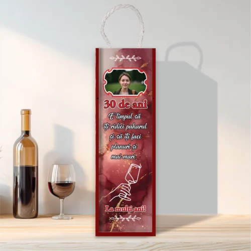 Cutie din lemn sublimată pentru sticla de vin, cu capac culisant, Aniversarea vârstei de 30 de ani [ #0246 ]