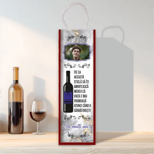 Cutie din lemn sublimată pentru sticla de vin, cu capac culisant, Aniversarea vârstei [ #0218]