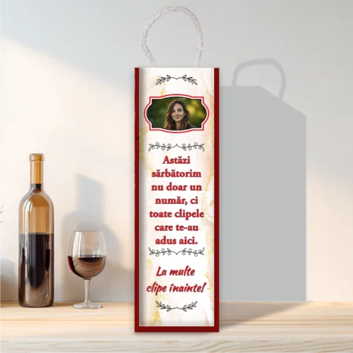 Cutie din lemn sublimată pentru sticla de vin, cu capac culisant, Aniversarea vârstei [ #0222 ]