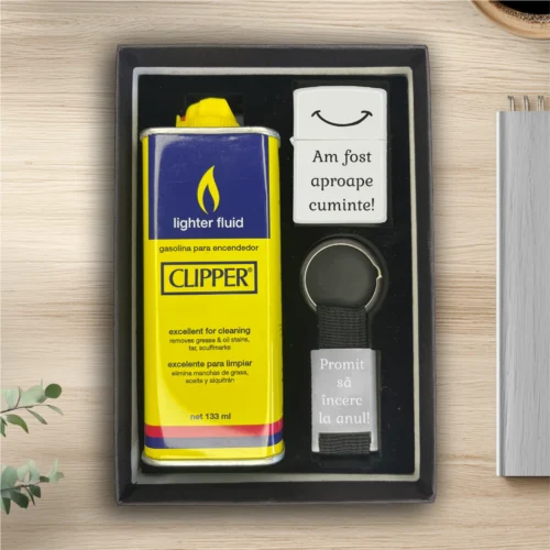 Brichetă benzină personalizată – simplă sau set cu breloc, Cadou de Crăciun [ #0548 ]