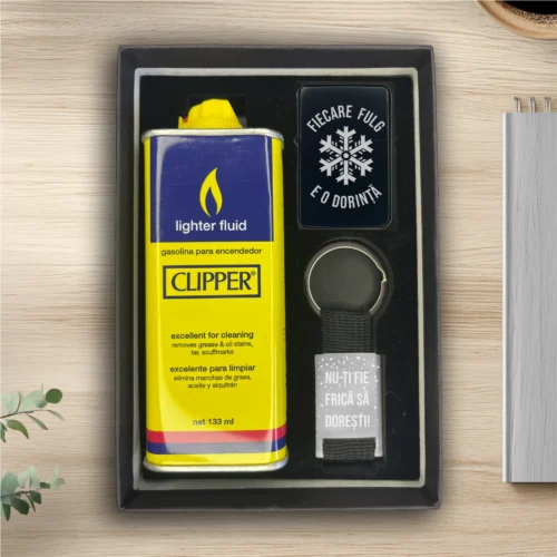 Brichetă benzină personalizată – simplă sau set cu breloc, Cadou de Crăciun [ #0547 ]