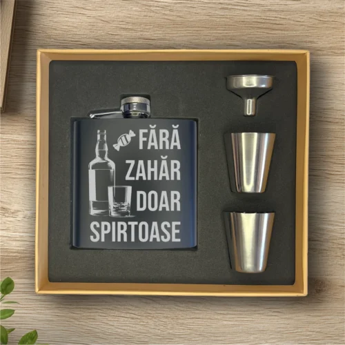Ploscă de metal personalizată – simplă sau set cu păhărele, Cadou de Crăciun [ #0567 ]