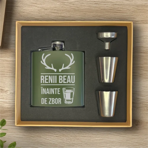 Ploscă de metal personalizată – simplă sau set cu păhărele, Cadou de Crăciun [ #0546 ]