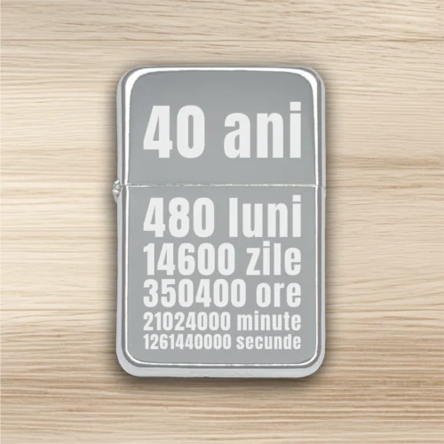 Brichetă benzină personalizată – simplă sau set cu breloc, Cadou pentru Aniversarea vârstei de 40 de ani [ #0389 ]