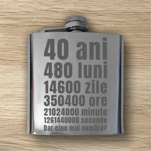 Ploscă de metal personalizată – simplă sau set cu păhărele, Cadou pentru Aniversarea vârstei de 40 de ani [ #0398 ]