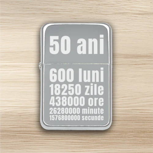 Brichetă benzină personalizată – simplă sau set cu breloc, Cadou pentru Aniversarea vârstei de 50 de ani [ #0414 ]