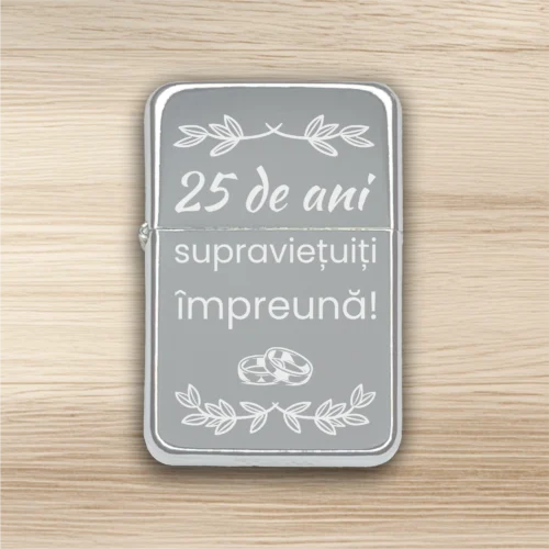 Brichetă benzină personalizată – simplă sau set cu breloc, Cadou pentru Aniversarea căsătoriei de 25 de ani [ #0487 ]