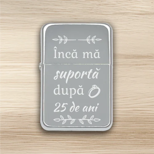 Brichetă benzină personalizată – simplă sau set cu breloc, Cadou pentru Aniversarea căsătoriei de 25 de ani [ #0488 ]