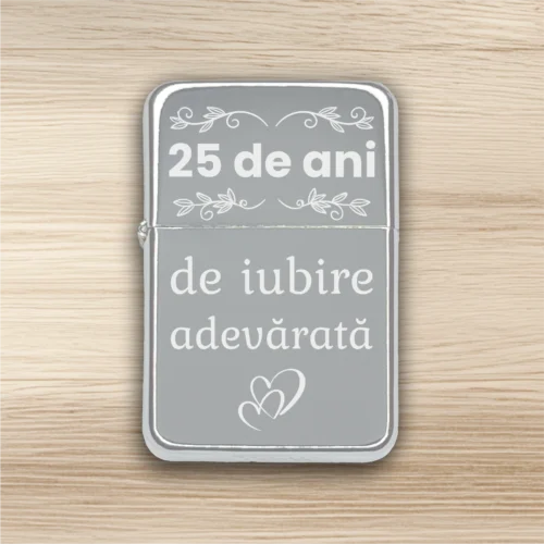 Brichetă benzină personalizată – simplă sau set cu breloc, Cadou pentru Aniversarea căsătoriei de 25 de ani [ #0489 ]