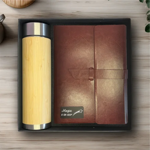 Agendă piele personalizată – simplă sau set cu termos, Cadou de Crăciun [ #0611 ]