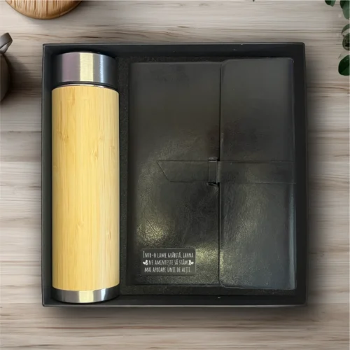 Agendă piele personalizată – simplă sau set cu termos, Cadou de Crăciun [ #0587 ]