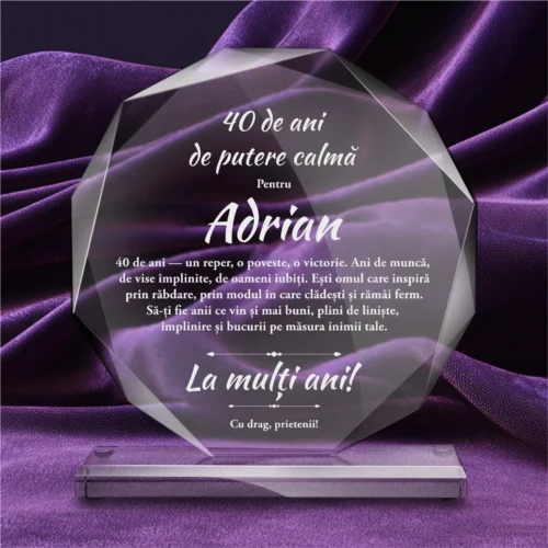 Trofeu din Sticlă Elegant – Personalizat prin Gravură Laser, Aniversarea vârstei de 40 de ani [ #0639 ]