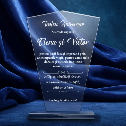 Trofeu din Sticlă Elegant – Personalizat prin Gravură Laser, Aniversarea căsătoriei [ #0629 ]