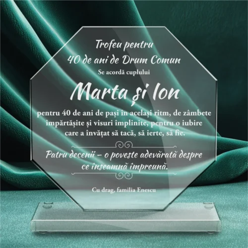 Trofeu din Sticlă Elegant – Personalizat prin Gravură Laser, Aniversarea căsătoriei de 40 de ani [ #0634 ]
