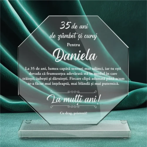 Trofeu din Sticlă Elegant – Personalizat prin Gravură Laser, Aniversarea vârstei de 35 de ani [ #0641 ]