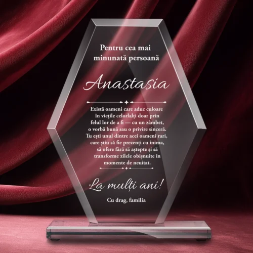 Trofeu din Sticlă Elegant – Personalizat prin Gravură Laser, Aniversarea vârstei [ #0638 ]