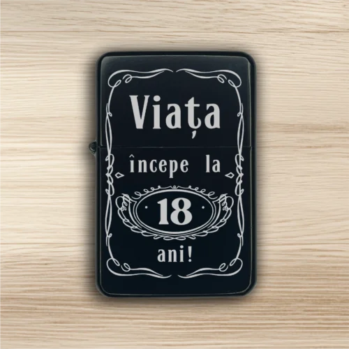 Brichetă benzină personalizată – simplă sau set cu breloc, Cadou pentru Aniversarea vârstei de 18 ani, Majoratul [ #0325 ]