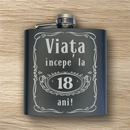 Ploscă de metal personalizată – simplă sau set cu păhărele, Cadou pentru Aniversarea vârstei de 18 ani, Majoratul[ #0329 ]