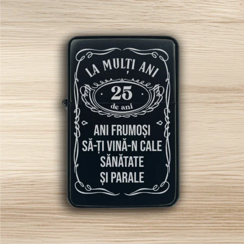 Brichetă benzină personalizată – simplă sau set cu breloc, Cadou pentru Aniversarea vârstei de 25 de ani [ #0338 ]