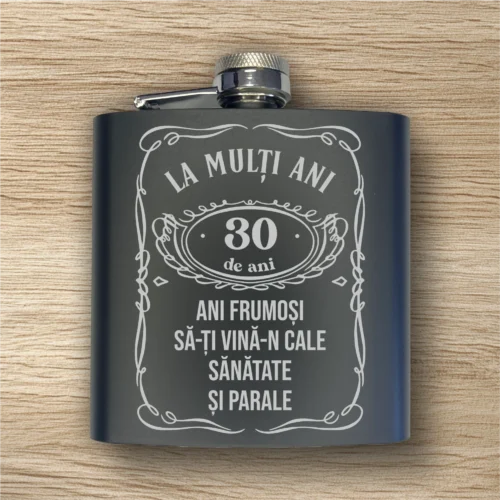 Ploscă de metal personalizată – simplă sau set cu păhărele, Cadou pentru Aniversarea vârstei de 30 de ani [ #0359 ]