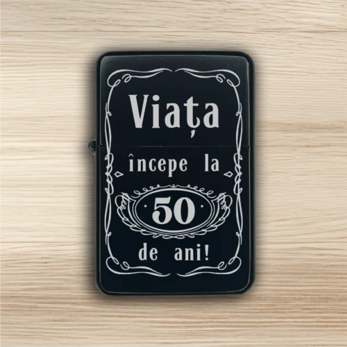 Brichetă benzină personalizată – simplă sau set cu breloc, Cadou pentru Aniversarea vârstei de 50 de ani [ #0415 ]