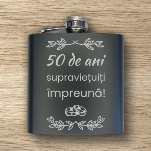 Ploscă de metal personalizată – simplă sau set cu păhărele, Cadou pentru Aniversarea căsătoriei de 50 de ani [ #0534 ]