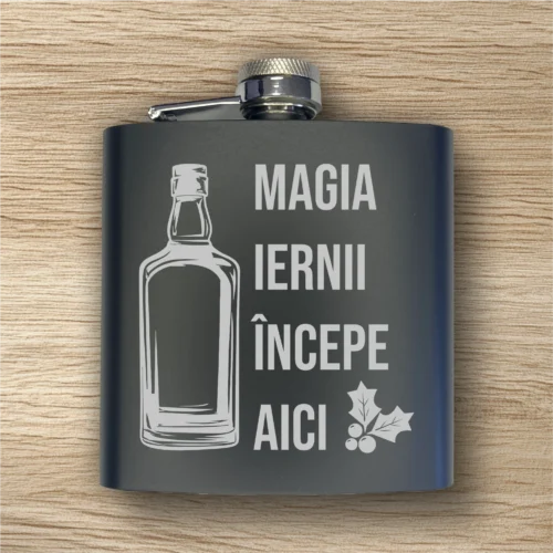 Ploscă de metal personalizată – simplă sau set cu păhărele, Cadou de Crăciun [ #0543 ]