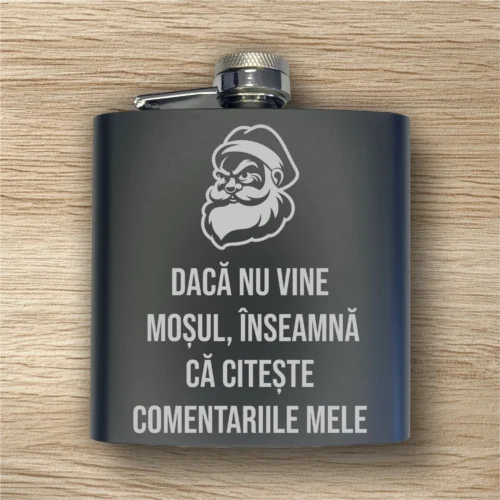 Ploscă de metal personalizată – simplă sau set cu păhărele, Cadou de Crăciun [ #0569 ]