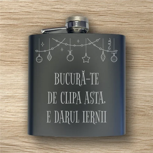 Ploscă de metal personalizată – simplă sau set cu păhărele, Cadou de Crăciun [ #0577 ]
